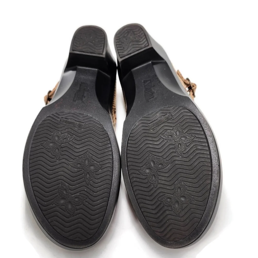 Alegria Harper Burnished Tan & Brown Textured Snake Print Mary-Jane Clog Loafers